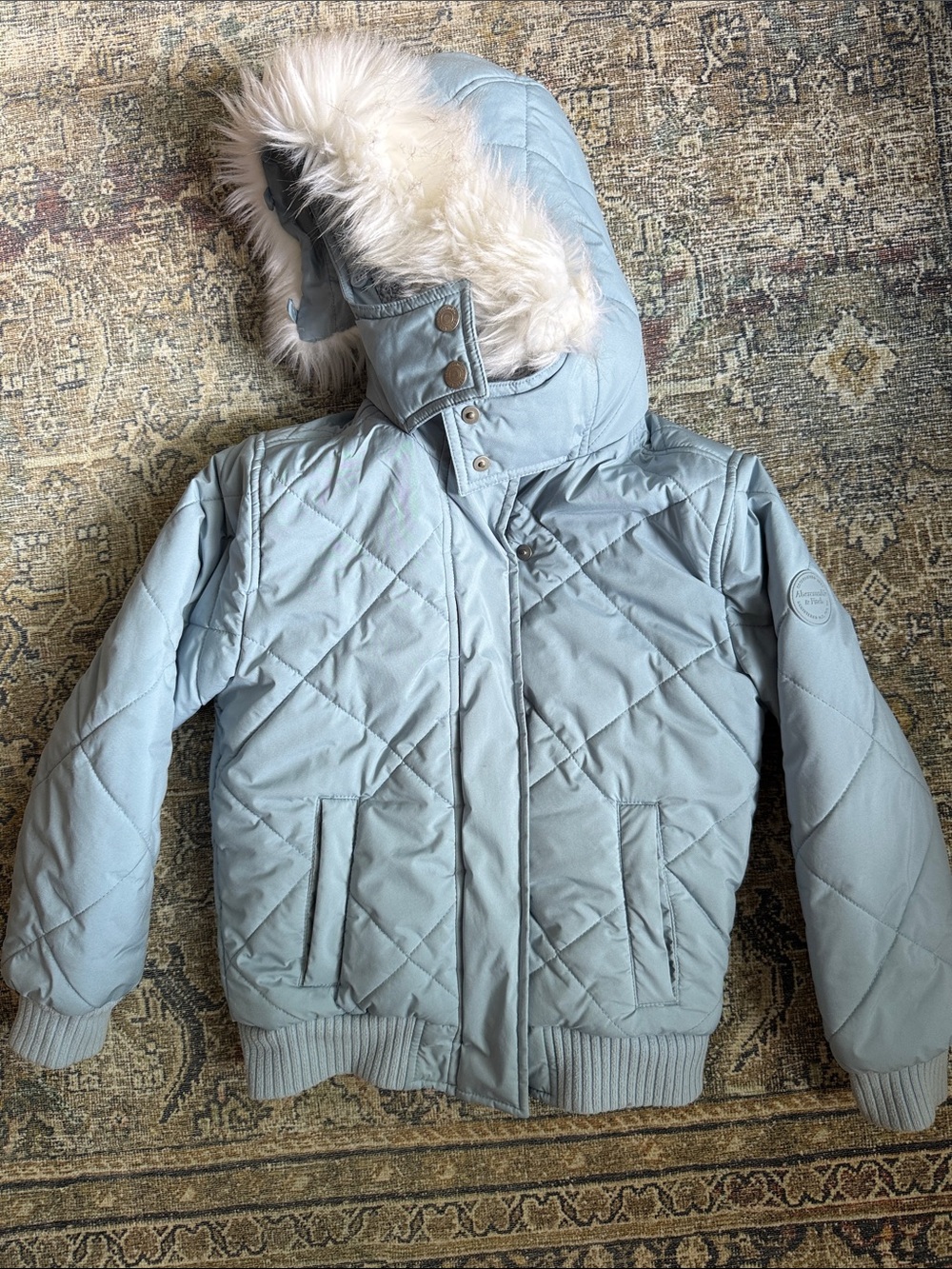 abercrombie kids Hooded Puffer with Faux Fur